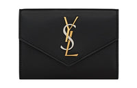 SAINT LAURENT CASSANDRE Smooth Leather Envelope Bag Wallet Small Size Women's Black