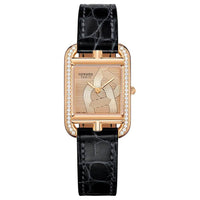 HERMES Wrist Watch Quartz Movement Crocodile Leather Strap 31*23mm Gold Dial Women's Watch