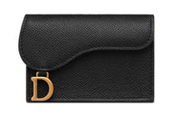 DIOR Saddle Grained Calfskin Saddle Bag Card Holder Women's Black
