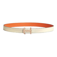 HERMES Calfskin Leather Belts Women's Beige Width 2.4CM