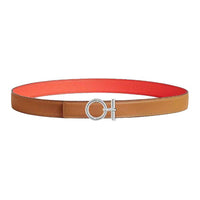 HERMES Palladium-Plated Leather Belts Unisex Natural Black/Orange Width: 2.4cm