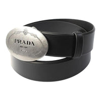 PRADA Solid Color Design Leather Leather Belts Men's Black Width 3.5CM