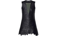 LOUIS VUITTON Leather Boutis Dress W/ See-through Yoke