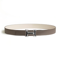 HERMES Calfskin Metal Palladium Leather Belts Men's Brown Width  3.2CM