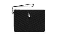 SAINT LAURENT Monogram Cow Leather Wrist Bag, Clutch, Coin Purse Women's Black