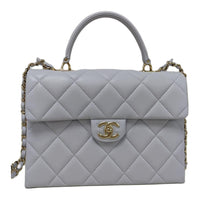 CHANEL Cow Leather Shoulder Bag Crossbody Bag Handbag Women's Gray Blue