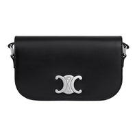 CELINE Triomphe Cow Leather Shoulder Bag Trumpets Women's Black