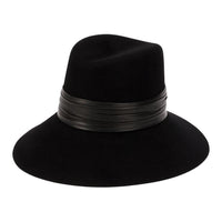 SAINT LAURENT Rabbit Fur Lambskin Genuine Leather Hats & Caps Women's Black