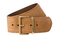 MIU MIU Embellished With Brogues Logo Emblem, Pin Buckle Leather Belts Women's Cinnamon Width 6cm