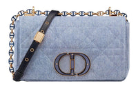 DIOR Caro Denim Handbag, Shoulder Bag, Crossbody Bag Medium Size Women's Blue