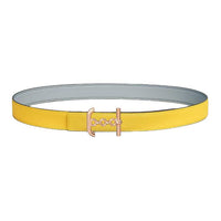 HERMES Calfskin Leather Belts Women's Blue Glacier/Naples Yellow Width 2.4CM