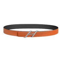 HERMES Palladium-Plated Leather Belts Unisex Black/Orange Width: 2.4cm