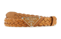 PRADA Woven Detail Leather Belts Women's Light Brown -