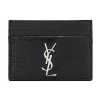 SAINT LAURENT CASSANDRE Snakeskin Print Patent Leather Card Holder Women's Black