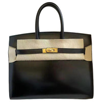 HERMES Birkin Box Leather Birkin Bag Handbag Regular Women's Noir Black