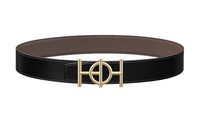 HERMES Togo Calfskin Leather Belts Men's Black/Tin Gray Width: 3.8cm