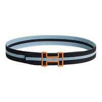 HERMES Stainless Steel Belt Men's Black/Blue Width 3.2cm