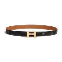 HERMES Calfskin Gold-Plated Metal Leather Belts Women's Black/Brown Width 2.4CM