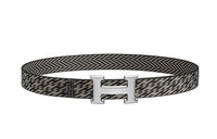 HERMES Silver Buckle Fashion Casual, Nylon Double Sided Belt Men's Black/Graphite Width 3.2cm