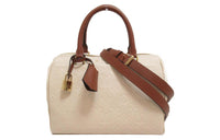 LOUIS VUITTON Leather Boston Bag Shoulder Bag Handbag Women's Beige