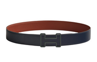 HERMES Cut-Out H Letter With Buckle Smooth Buckle Leather Belts Men's Black/Brown Width: 3.8cm