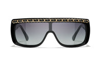 CHANEL Acetate Leather Irregular Shape Sunglasses Unisex Black