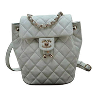 CHANEL Shiny Calfskin Backpack Women's Gray