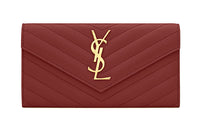 SAINT LAURENT Monogram Quilting Leather Long Flap Envelope Wallet Large Size Women's Red