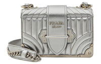 PRADA Cahier Leather Shoulder Bag Women's Silver