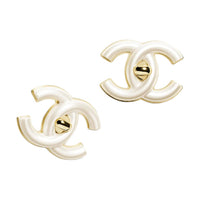 CHANEL Metal Resin Clip-On Earrings Women's White