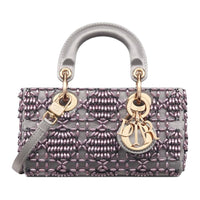 DIOR Lady D-JOY Embroidered Satin Shoulder Bag Crossbody Bag Handbag Extra Mini Women's Gray