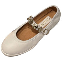 CHANEL Flat Mary Jane Shoes Women's White