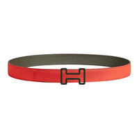 HERMES Calfskin Leather Belts Men's Gray Orange Width 3.3CM
