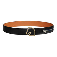HERMES Calfskin, Metal, Brass Leather Belts Men's Black Width 3.8CM