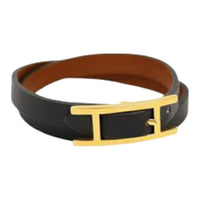 HERMES Electroplated Leather Leather Belts Women's Black -