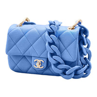 CHANEL Sheepskin Square Fatty Shoulder Bag Crossbody Bag Medium Size Women's Blue
