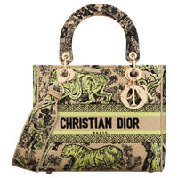 DIOR DIORIVIERALady D-Lite Embroidery Shoulder Bag Crossbody Bag Handbag Medium Size Women's Lemon