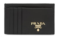 PRADA Leather Card Holder Women's Black