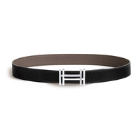 HERMES Calfskin Metal Palladium-Plated Leather Belts Men's Black/Brown Width: 3.2CM