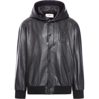 CELINE Leather Drawstring Bomber Jacket