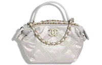 CHANEL Satin, Nylon Tote Bag, Shopping Bag, Handbag Women's Silver Gray