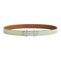 HERMES Palladium-Plated Metal Calfskin Leather Belts Women's Green Width 2.4CM