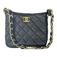 CHANEL Sheepskin Crossbody Bag Shoulder Bag Small Size Women's Black