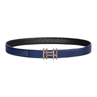 HERMES Calfskin Leather Belts Women's Black/Sapphire Width: 2.4cm
