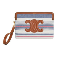 CELINE Striped Fabric With Cow Leather Clutch Small Size Women's Multicolor