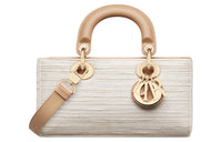DIOR Lady D-JOY Embroidered Canvas Shoulder Bag Crossbody Bag Handbag Small Size Women's Light Brown