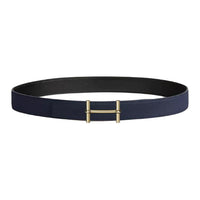 HERMES Calfskin Leather Belts Unisex Black/Blue Nighttime Width 3.2cm