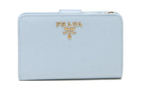 PRADA Saffiano Leather Wallet Small Size Women's Light Blue