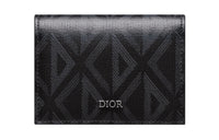 DIOR Cowhide Patchwork Canvas Business Card Holder Men's Black