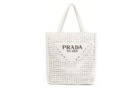 PRADA Raffia Fiber Tote Bag Shopping Bag Shoulder Bag Handbag Women's White